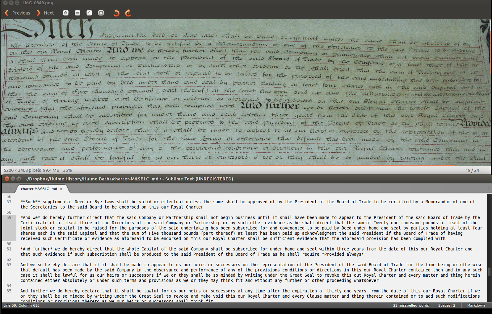 Screenshot showing Charter and transcription