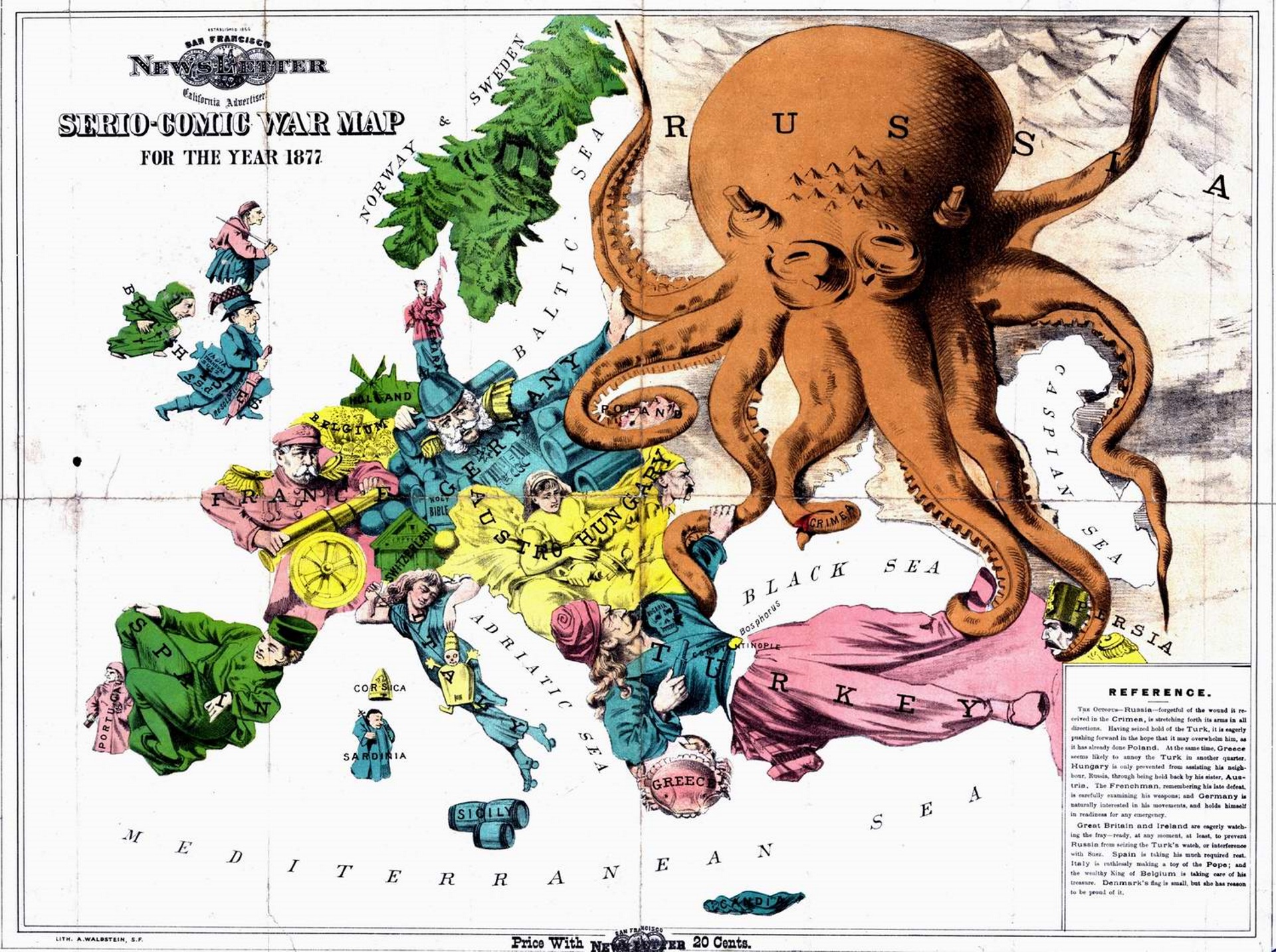 American cartoon map from 1877